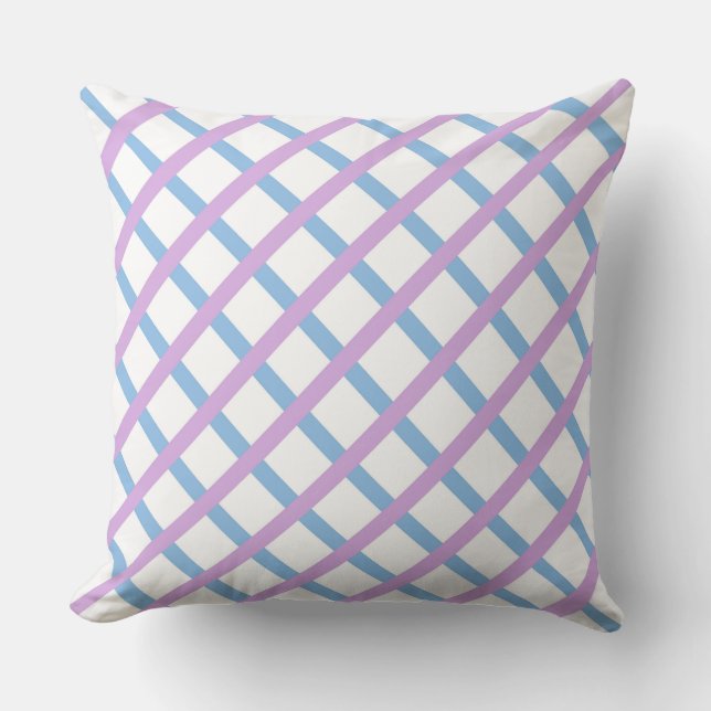 Blauw Paarse Checker Diamond Stripes Patroon Kussen (Voorkant)