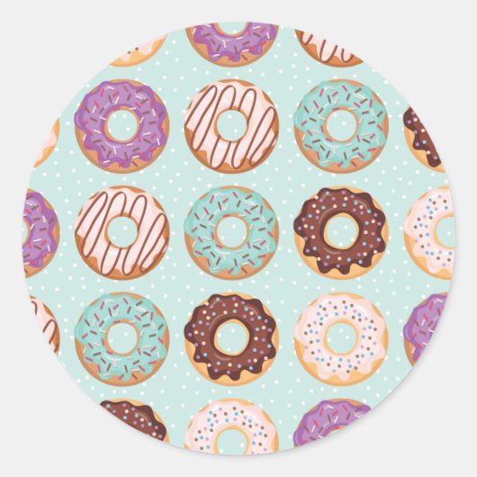 Blauw, Paarse, Chocolade Iced Donuts Bakkerij Trea Ronde Sticker (Voorkant)
