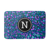 Blauw paarse confetti stippen vet monogram op blau badmat (Voorkant)