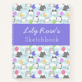 Blauw Paarse Cute Cats Patroon Meisjes Schetsboek Notitieboek