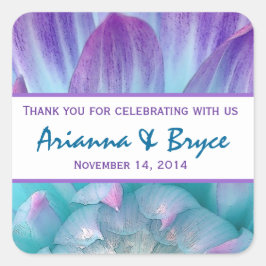 Blauw Paarse Dahlia Bloem Bruiloft Dank u 004F Vierkante Sticker