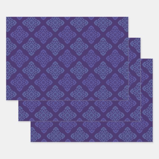Blauw & Paarse Damask Inpakpapier Vel (Set)