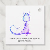 * Blauw Paarse Dragon Schattige Baby shower Dank u Bedankjes Labels (Achterkant)