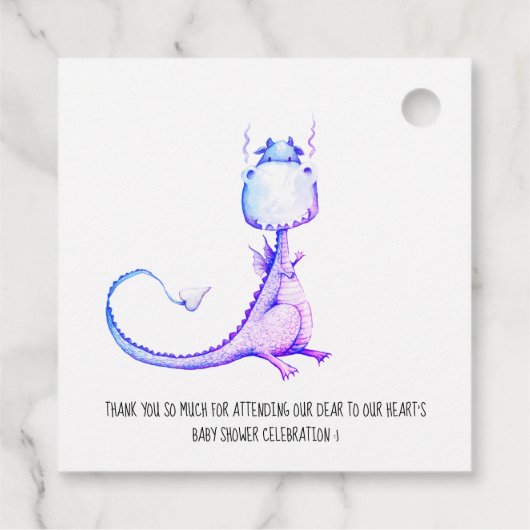 * Blauw Paarse Dragon Schattige Baby shower Dank u Bedankjes Labels (Achterkant)