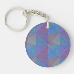 Blauw Paarse Driehoeken Geometrisch Patroon Sleutelhanger