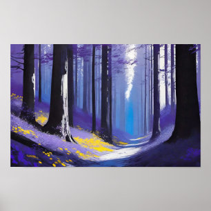 Blauw Paarse en Geel Kalm Rustig Donker Woud Poster