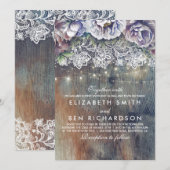 Blauw Paarse en Plum Bloemen Kant Trouwen Kaart (Voorkant / Achterkant)