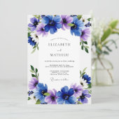 Blauw Paarse Ethische Bruiloftsbloem Kaart (Staand voorkant)