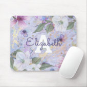 Blauw paarse  florale waterverf monogram muismat (Met muis)