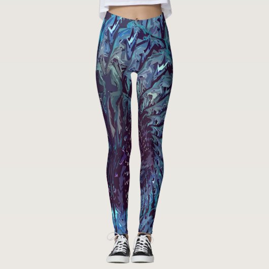 Blauw Paarse Fractale Kunst Leggings (Voorkant)