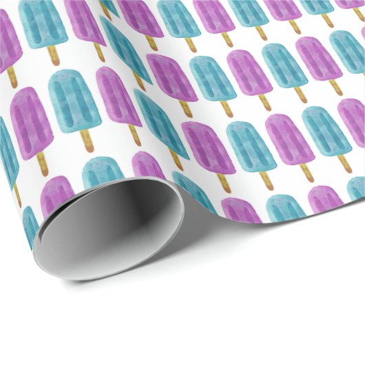 Blauw & Paarse Frozen Ice Pop Zomerpatroon Cadeaupapier (Rol Hoek)