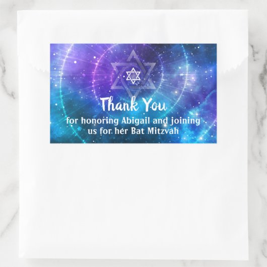 Blauw Paarse Galaxy Vleermuis Bar Mitzvah Dank je  Rechthoekige Sticker (Tas)