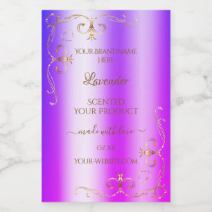 Blauw Paarse Glanzende Gouden Sierlijke Productlab Voedselcontainer Etiket