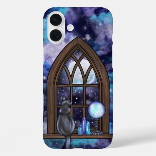 BLAUW & PAARSE GOTISCHE HALLOWEEN VENSTER & KAT Case-Mate iPhone CASE (Achterkant)