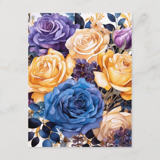 Blauw, Paarse, Gouden en Zwarte Bloemen Gast Detai Informatiekaartje (Achterkant)