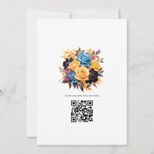 Blauw, Paarse, Gouden, en Zwarte Bloemen Huwelijk Kaart (Achterkant)