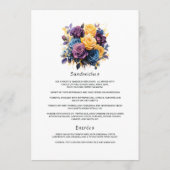 Blauw, Paarse, Gouden, en Zwarte Bloemen Huwelijk Menu (Achterkant)