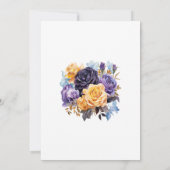 Blauw, Paarse, Gouden, en Zwarte Bloemen Huwelijk Save The Date (Achterkant)