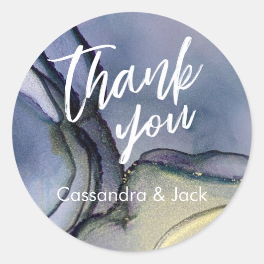 Blauw Paarse Gouden Vloeibare Abstracte Kunst Casu Ronde Sticker (Voorkant)