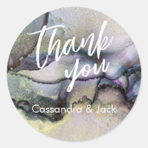 Blauw Paarse Gouden Vloeibare Abstracte Kunst Casu Ronde Sticker