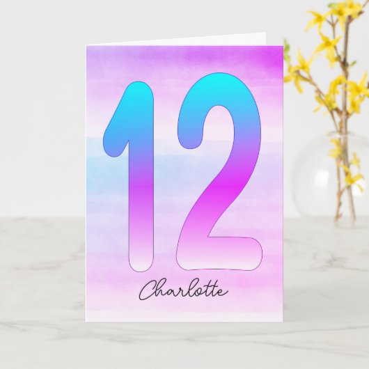 Blauw Paarse Gradient 12e Verjaardag Kaart (Gele Bloem)