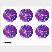 Blauw paarse grappige wereldbollen wereld cover ronde sticker (Vel)