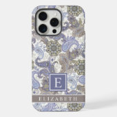  Blauw Paarse Grijs Wit Paisley iPhone Hoesje (Achterkant)