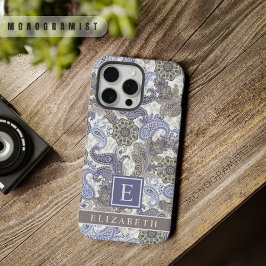  Blauw Paarse Grijs Wit Paisley iPhone 15 Pro Max Case