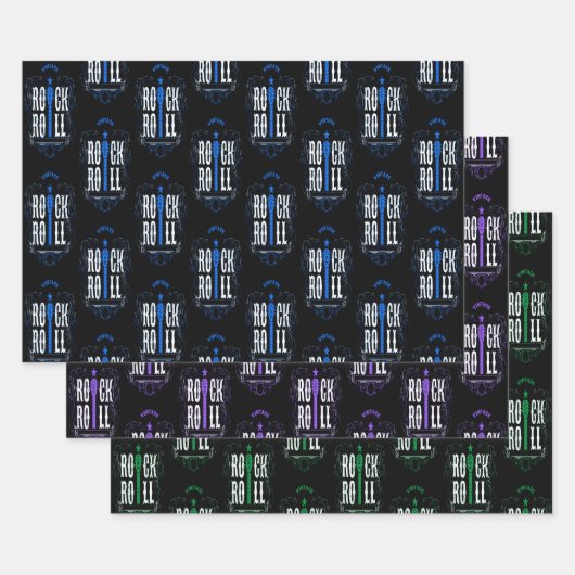 Blauw Paarse & Groene Rock & Roll Inpakpapier Vel (Set)