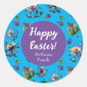 Blauw Paarse Happy Easter Spring Columbine Flower Ronde Sticker (Voorkant)