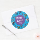 Blauw Paarse Happy Easter Spring Columbine Flower Ronde Sticker (Envelop)