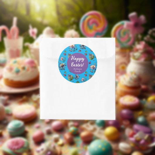 Blauw Paarse Happy Easter Spring Columbine Flower Ronde Sticker