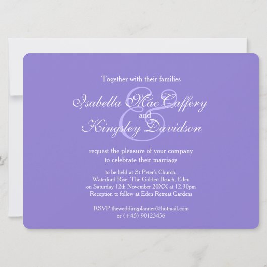 Blauw paarse hibiscus bloem bruiloft kaart (Achterkant)