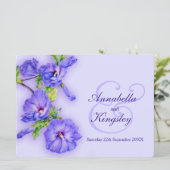 Blauw paarse hibiscus bloem bruiloft kaart (Staand voorkant)