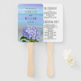 Blauw, paarse hortensia bloem bruiloft programma handwaaier