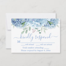 Blauw Paarse Hortensia Bloemen Bruiloft RSVP Kaart