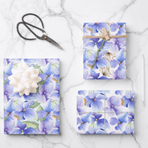 Blauw Paarse Hortensia Bloemen Lente Bruidsdouche Inpakpapier Vel
