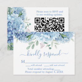 Blauw Paarse Hortensia Bloemige Trouw RSVP QR Code Bedankkaart