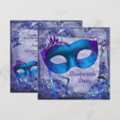Blauw Paarse Hydrangea Masquerade Feest Uitnodigin Kaart (Voorkant / Achterkant)