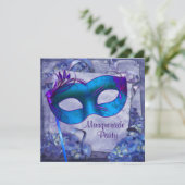 Blauw Paarse Hydrangea Masquerade Feest Uitnodigin Kaart (Staand voorkant)