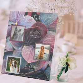 Blauw Paarse Hydrangeas 3 Foto Pet Signature Drink Reclamebord Met Voetstuk