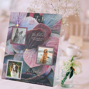 Blauw Paarse Hydrangeas 3 Foto Pet Signature Drink Reclamebord Met Voetstuk