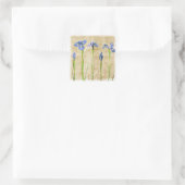 Blauw Paarse iris bloemen bruine achtergrond bloem Vierkante Sticker (Tas)
