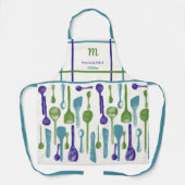  Blauw Paarse Keukenlepels Monogram Cadeau Schort (Voorkant)