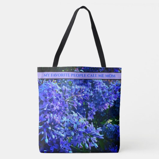 Blauw paarse lilassen romantisch blauw bloemenfoto tote bag (Voorkant)