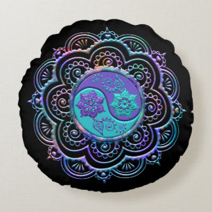 Blauw & Paarse Mandala Rond Kussen