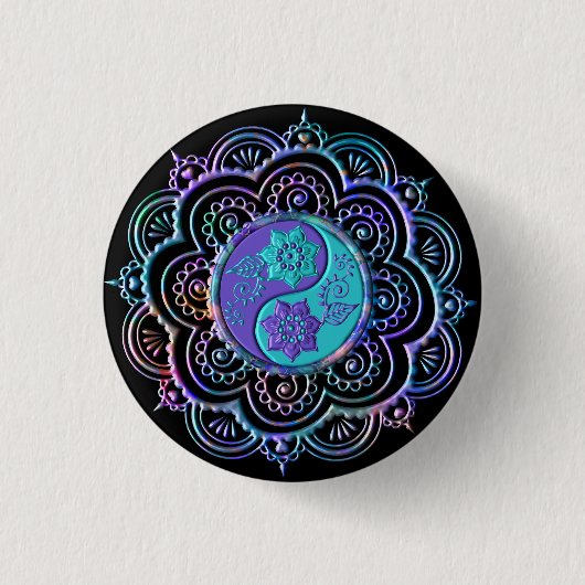 Blauw & Paarse Mandala Ronde Button 3,2 Cm (Voorkant)
