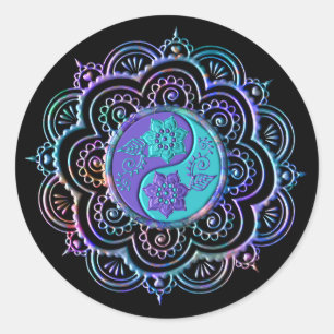 Blauw & Paarse Mandala Ronde Sticker