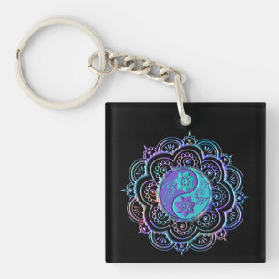 Blauw & Paarse Mandala Sleutelhanger