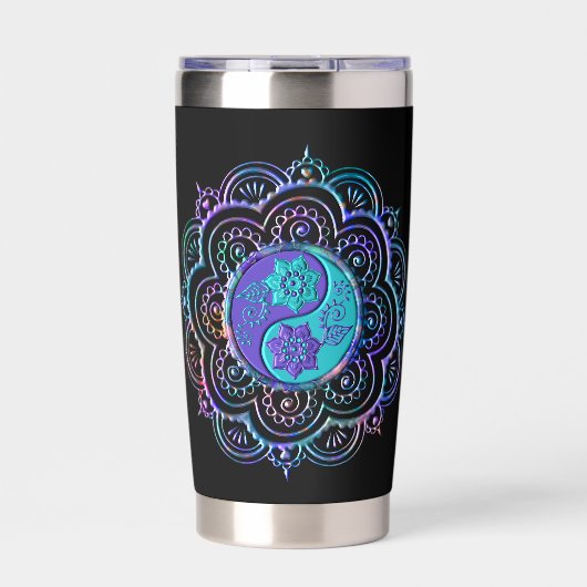 Blauw & Paarse Mandala-waterfles Geïsoleerde Drinkbeker (Voorkant)